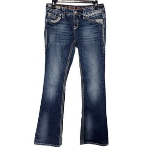 Rock Revival Roza Easy Boot Blue Denim Jeans Low Rise Contrast Stitch Size 26